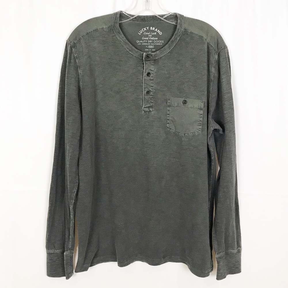 Lucky Brand 3-Button Henley Shirt-Army Green-M